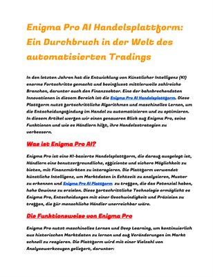 Enigma Pro AI Handelsplattform: Ein Durchbruch in der Welt des automatisierten Tradings