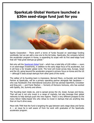 SparksLab Global Venture launched a $30m seed-stage fund just for you