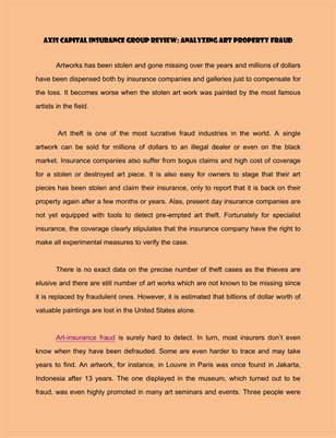 Axis Capital Insurance Group Review: Analyzing Art Property Fraud