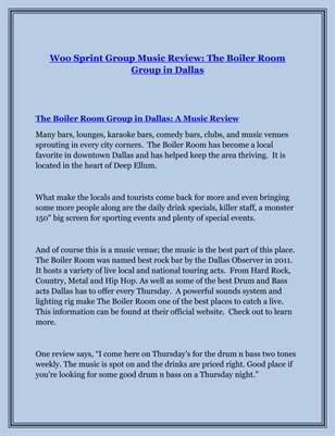 Woo Sprint Group Music Review: The Boiler Room Group in Dallas