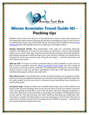 Micron Associates Travel Guide 101 - Packing tips