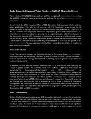 Asaba Group Holdings and Victor Edozien in NASDAQ Closing Bell Event