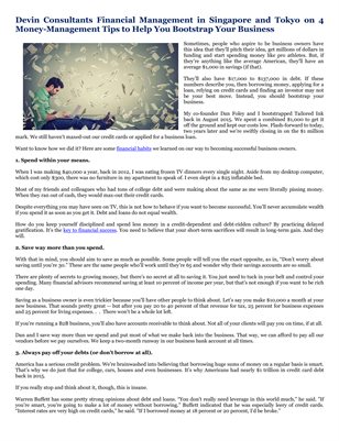 Devin Consultants Financial Management in Singapore and Tokyo on 4 Money-Management Tips to Help You Bootstrap Your Business