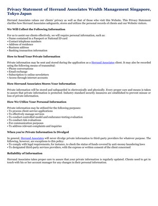 Privacy Statement of Herrand Associates Wealth Management Singapore, Tokyo Japan