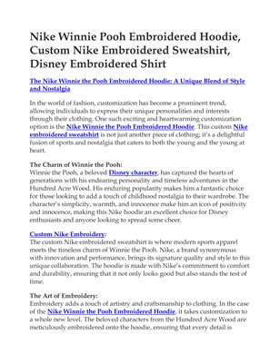 Nike Winnie Pooh Embroidered Hoodie, Custom Nike Embroidered Sweatshirt, Disney Embroidered Shirt