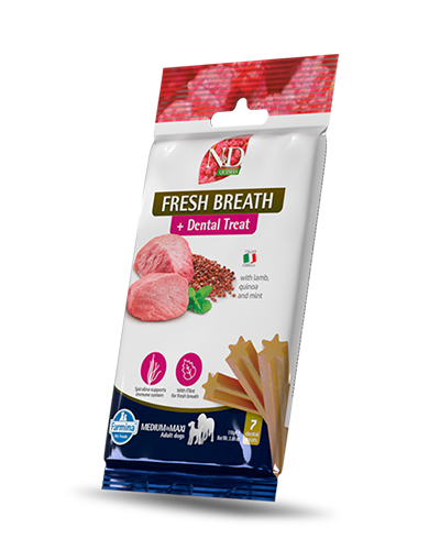 Picture of Farmina N&D Fresh Breath Dental Treat with Lamb, Quinoa, and Mint Medium and Maxi - 3.52 oz Dog Treat