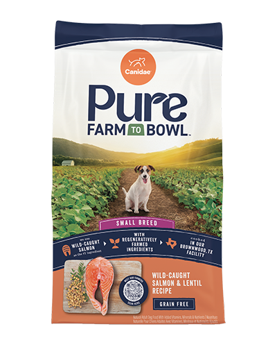 Picture of Canidae Grain Free Pure Farm to Bowl Wild Caught Salmon and Lentil Small Breed Recipe - 10 lb Dry Dog Food