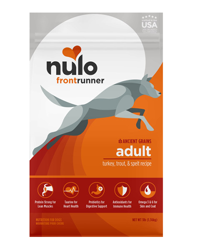 Picture of Nulo Frontrunner Ancient Grain Kibble Turkey, Trout, & Spelt Recipe for Dogs 3 lb