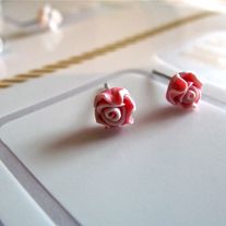 Mini Clay Rose Post Pink. Handmade romantic Jewelry by Debbiechoo on Storenvy. 