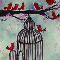 CARDINALS small animal art print 5 x 7