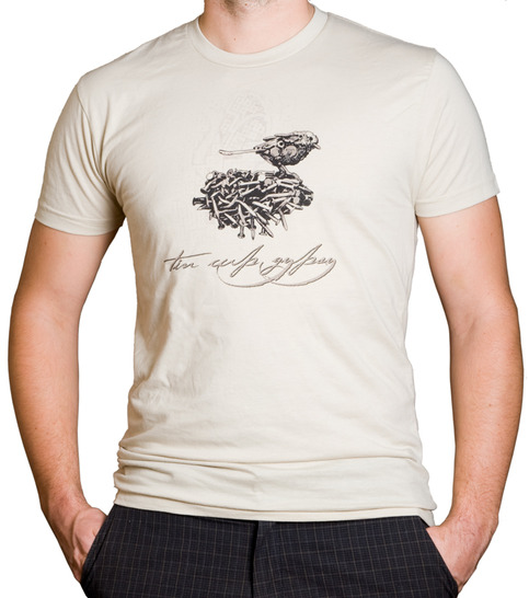 Unisex Cream T-Shirt - Textile Bird Design 