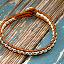  Leather Bracelet w Sterling Silver Beads