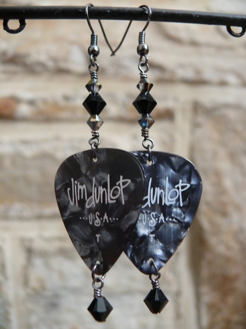 Black pearl guitar pick earrings