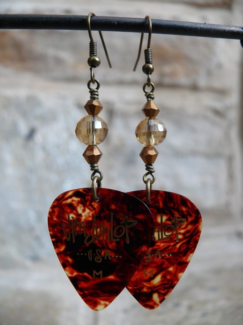 Tortoise guitar pick earrings