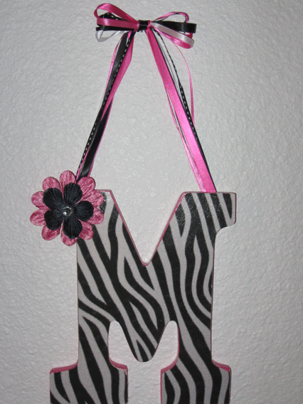 Initial Hair Bow Holder - Zebra & Hot Pink