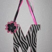 Initial Hair Bow Holder - Zebra & Hot Pink
