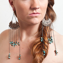 Long Chandelier Earrings with Chains and Stone