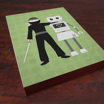 Ninjas and Robots are Friends - Wood Block Print
