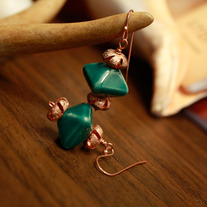 Green Diamond Earrings with Copper