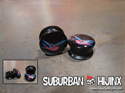 "Swallow" Print Flat Flare Acrylic Screw Fit Plug