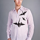 Origami Cranes Black on Pink Pinstripe linen - Thumbnail 1