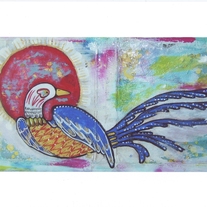 Bird of the Rising Sun--Mixed Media PRINT by Hilary Blackwood