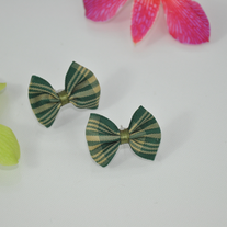 Green plaid ribbon fabric stud earrings
