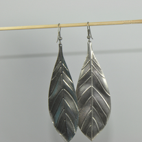 Leaf shaped metal plate hook earring