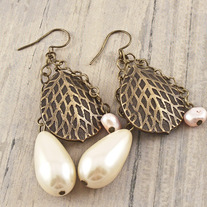 Antiqued Brass and Pearl Earrings