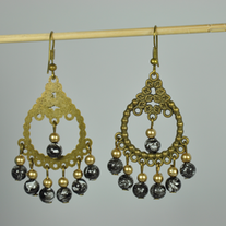 Black with white beads dull gold metal hook earring