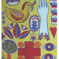 Red, Blue, Yellow--Original Folk Art Painting---PRINT--by Hilary Blackwood