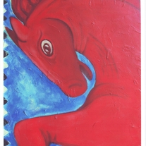 Red Horse--Original Folk Painting--PRINT--by Hilary Blackwood