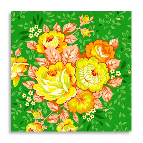 Fat Quarter-Pop Garden Rose Bouquet in Green