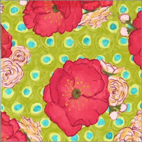 Fat Quarter- Poppy Bouquet in Lime/ DC 4273