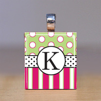 Your Initial - Scrabble Tile Pendant - Polka Dots and Stripes