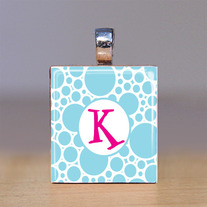 Your Initial - Scrabble Tile Pendant - Aqua Bubbles