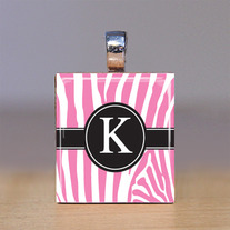 Your Initial - Scrabble Tile Pendant - Pink Zebra With Band