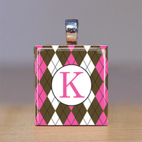 Your Initial - Scrabble Tile Pendant - Pink Argyle
