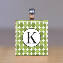 Your Initial - Scrabble Tile Pendant - Green Dots