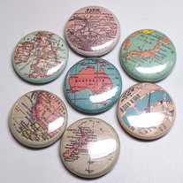 7 Vintage Maps Magnets Set - 1 inch