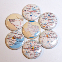 7 Around Texas Maps Magnets Set - 1 inch