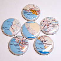 6 Around California Maps Magnets Set - 1 inch
