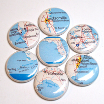 7 Around Florida Maps Magnets Set - 1 inch