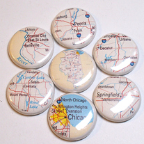 7 Around Illinois Maps Magnets Set - 1 inch