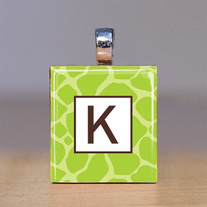 Your Initial - Scrabble Tile Pendant - Green Giraffe