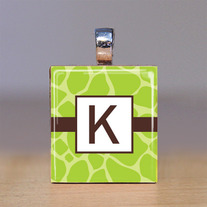 Your Initial - Scrabble Tile Pendant - Green Giraffe with Brown Band
