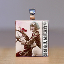 Scrabble Tile Pendant - Dog and woman - Dogs 3