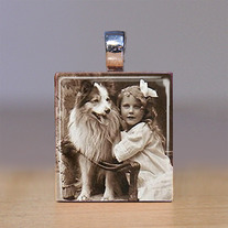 Scrabble Tile Pendant - Dog and Girl - Dogs 7