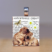 Scrabble Tile Pendant - 2 Puppies - Cream Ad - Dogs 11