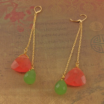 Kiwi Chalcedony & Strawberry Quartz Goldfill Earrings